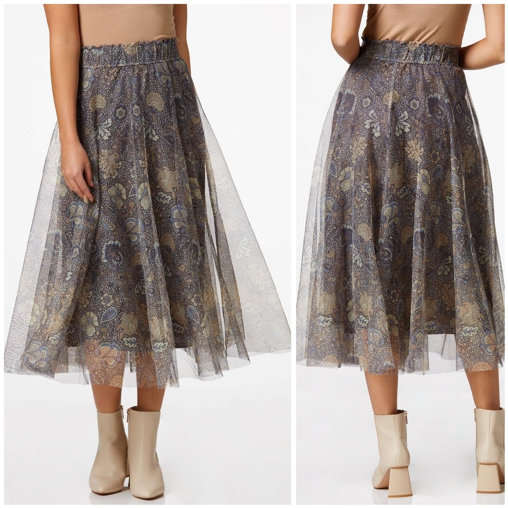 NWT CATO Floral Paisley Mesh Flowy Bohemian Tulle Boho Fairycore Midi Skirt 2X